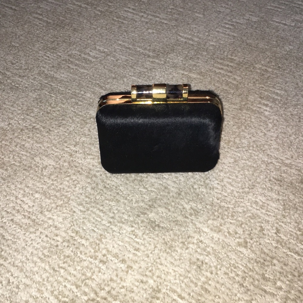 C Wonder Faux Black Calf Hair Minaudiere